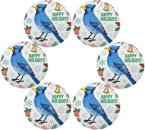 Vista 3 de Merry Christmas Robin Round Placement placemats and Coasters for Dining Table Set of 4 15x15 in mantelitos individuales para mesa