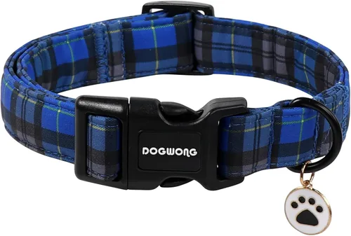 Vista 39 de DOGWONG Collar de Algodón para Perro, Collar para Perro de Cuadros Azules Resistente, Collar Suave y Duradero para Perro Macho, Lindo Collar