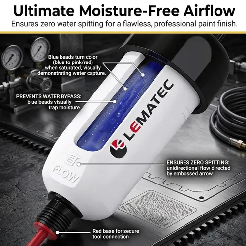 Vista 2 de LE LEMATEC Secador de aire para compresor con elemento desecante reemplazable, separador de agua para compresor de aire de hasta 150 PSI, elimina