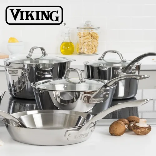 Vista 6 de Viking Sartén antiadherente contemporánea de 3 capas, utensilios de cocina de acero inoxidable de 8 pulgadas, color plateado
