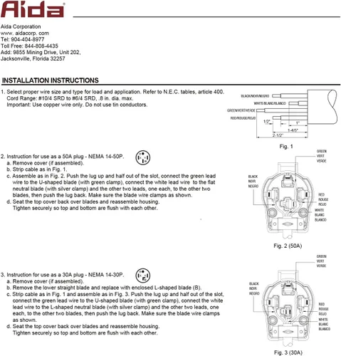 Vista 6 de NEMA 14-30P y 14-30R, 30 amperios, 125 ~ 250 voltios, 3 polos de 4 cables, enchufe angular macho de 4 clavijas y salida de rango de montaje