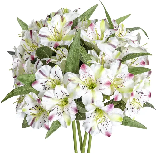 Grand Verde Alstroemeria - Flores artificiales de 18 pulgadas de largo, ramo de pétalos de seda, decoración de boda, manualidades, centro de mesa,