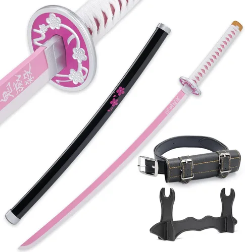 Vista 19 de Cold Blade Demon Katana - Réplica de anime de 41 pulgadas con cinturón y soporte, espada duradera perfecta para cosplay, espada Nichirin con diseño