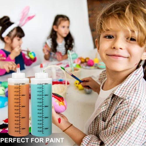 Vista 4 de Botellas exprimibles, paquete de 8 botellas exprimibles de condimentos de 16 onzas, botella de plástico con tapa roja, para salsa de tomate, salsas