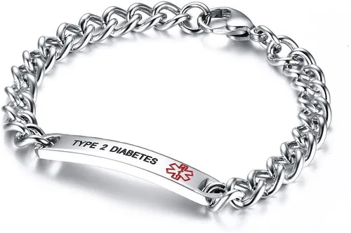 Vista 13 de VNOX Pulsera de identificación de alerta médica, pulsera de emergencia de acero inoxidable para hombre y mujer, 7.2/8/8.4 pulgadas