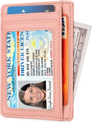 Vista 2 de GH Gold Horse Slim RFID - Soporte para tarjetas con sistema de bloqueo billetera de cuero de bolsillo frontal minimalista para mujer