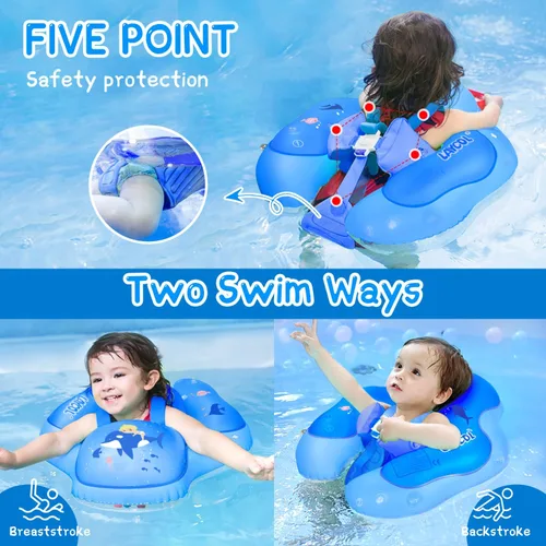 Vista 6 de Baby Pool Float with Canopy UPF50+ Sun Protection, no flip Over Inflatable Baby Float for Baby 3-36 Months, Skin Protect Toddler floaties for Boys