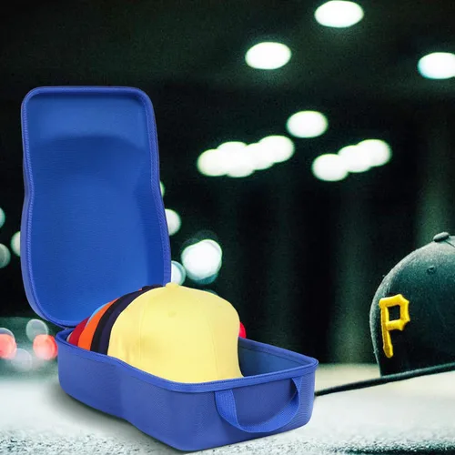 Vista 7 de khanka Estuche de transporte rígido compatible con gorras de béisbol. Este organizador protege hasta 8 sombreros (azul)