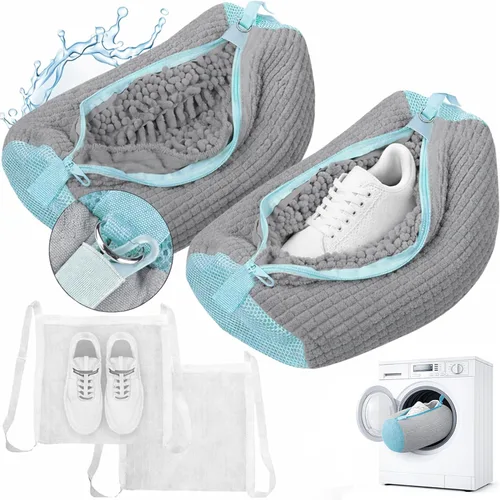 Vista 13 de Bolsa para lavadora de zapatos, bolsa de lavandería para lavadora y secadora, incluye bolsa de red seca, cremallera reutilizable y duradera con Gris