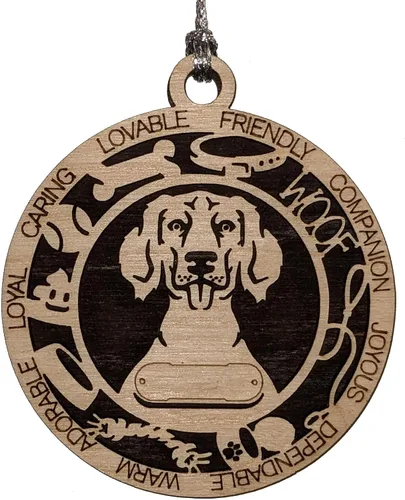 Vista 10 de Adorno de Navidad personalizado para perro Cavalier King Charles Spaniel, redondo de 3 pulgadas, madera cortada con láser de 2 capas, nombre y texto