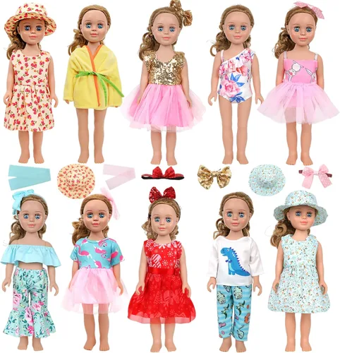 MSYO - Juego de 10 juegos de ropa de muñeca para muñecas de 17 a 18 pulgadas, 20 piezas de trajes de moda con vestidos y accesorios, lindos
