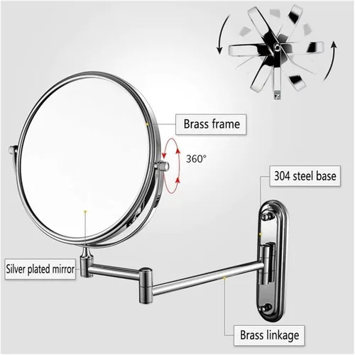 Vista 6 de DHAEY Wall-Mounted Makeup Mirror Stylish Bathroom Silver 6 Inch Makeup Mirror Folding Telescopic 5X Magnify Creative Beauty Mirror