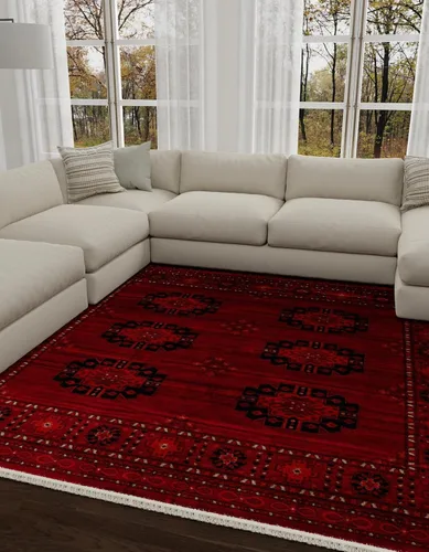 Vista 7 de Unique Loom Tekke Collection - Alfombra Khabour (3 pies 1 pulgada, redonda, rojo/negro)