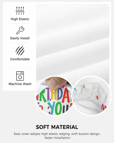 Vista 5 de Funda elástica para silla de oficina con texto en inglés «Happy Birthday» para silla de computadora, respaldo, cinta de colores, arte abstracto