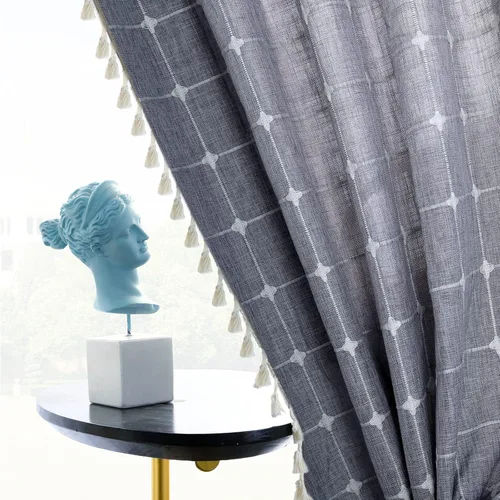 Vista 2 de YoKii Cortinas bohemias de cocina de 36 pulgadas de largo, modernas cortinas cortas de lino y algodón para ventana, cortinas semitransparentes