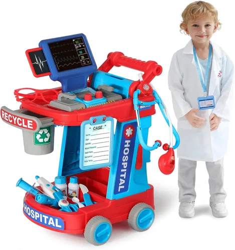 Phobby Kit de médico para niños pequeños de 3, 4, 5, carrito de médico para niños con disfraz y estetoscopio, juego de rol médico para niñas y