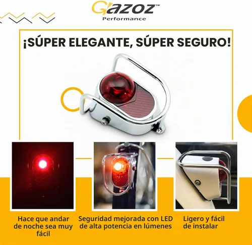 Vista 5 de Accesorios para bicicleta - Luces traseras LED traseras - Chrome Old School Vintage Classic Tour W/Baterías (LM-002)