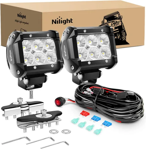 Nilight 2 cápsulas LED de 4 pulgadas y 18 W, capó universal ajustable para pilar todoterreno, luz de trabajo LED con soporte de montaje arnés de