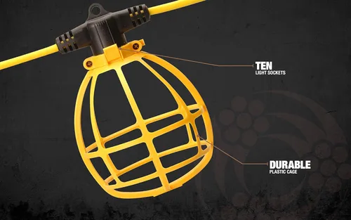 Vista 3 de Southwire Cadena de luces temporales 7145SW; 14/2 SJTW; estándar de 15 amperios; protector de plástico; sin enchufe y conector; 100 pies; amarillo