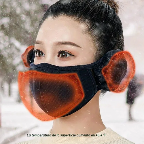 Vista 4 de Máscara unisex de invierno cálida y resistente al viento con cubiertas de orejas esponjosas - Cubierta de boca gruesa, a prueba de polvo bean paste