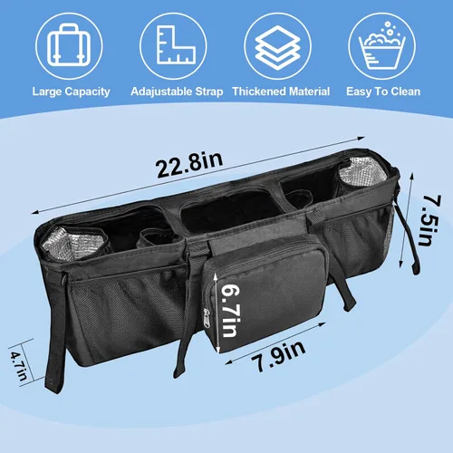 Vista 2 de Organizador doble para cochecito, organizador de cochecito doble compatible con cochecitos dobles Bob Doubles, accesorios para cochecitos de correr