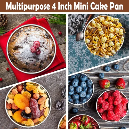 Vista 5 de P&P CHEF Juego de 4 moldes redondos de acero inoxidable para hornear, 4 + 4 + 4 pulgadas + 6 pulgadas de acero inoxidable, aptos para horno, olla