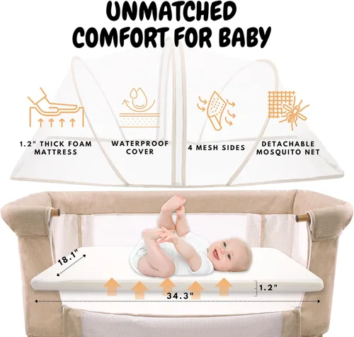 Vista 4 de bicystar Moisés para bebé 2 en 1 con ruedas con colchón, opción de inclinación, 6 alturas ajustables para recién nacidos a 6 meses