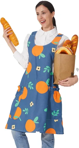 Vista 13 de APRONNER Delantales ajustables con espalda cruzada para mujer con bolsillos de algodón y lino para cocinar y hornear