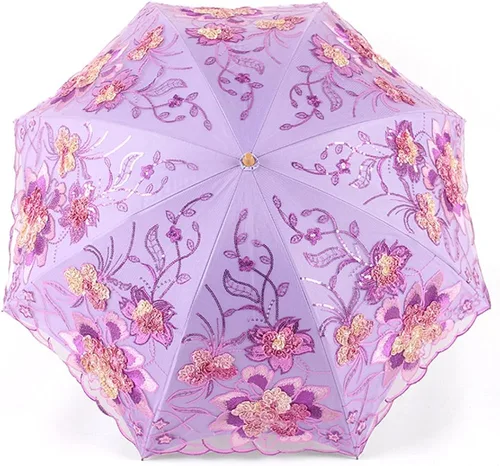Vista 2 de Honeystore - Sombrilla para boda con encaje solar 2 pliegues diseño de flores 3D color blanco