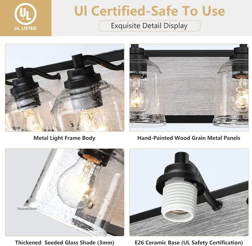 Vista 3 de Luces de tocador para baño grandes de 15.8 pulgadas, lámpara de tocador rústica de granja con pantallas de vidrio burbuja, accesorios de iluminación