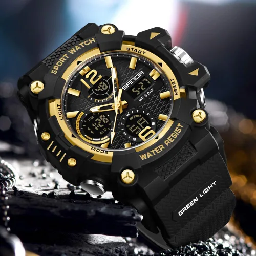 Vista 4 de FANMIS Relojes deportivos analógicos digitales para hombre, multifuncionales, 164.0 ft, impermeable, con alarma LED, retroiluminación, analógico
