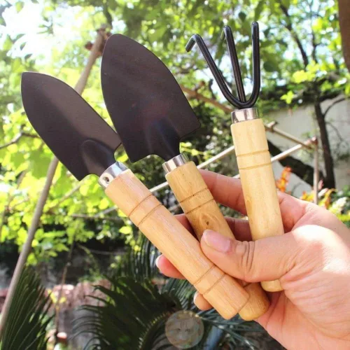 Vista 2 de Leadigol Mini pala de jardín deshierbe hogar flor pala maceta planta bonsái herramienta mango de madera jardinería maceta herramienta mango