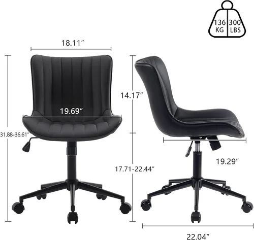 Vista 79 de YOUNIKE Silla de escritorio de oficina en casa con ruedas, silla de tocador sin brazos con respaldo, cómoda y moderna silla tapizada de cuero