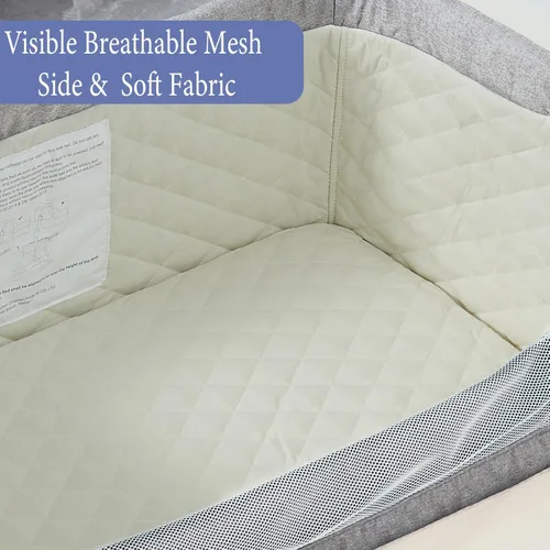 Vista 2 de Moisés de bebé 3 en 1, cuna de noche con 6 alturas ajustables, colchón suave y ruedas, moisés portátil fácil de montar, cunas para bebé recién