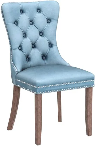 Vista 185 de Juego de 2 sillas de comedor modernas para sala de estar, cocina, patas de madera maciza, cojín acolchado de tela de lino, asiento y respaldo