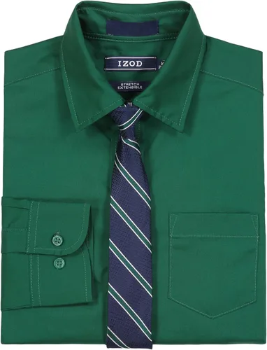 Vista 2 de IZOD Camisa de vestir de manga larga con cuello abotonado y bolsillo en el pecho para niños pequeños