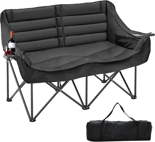 Vista 7 de Slsy Silla de camping doble de gran tamaño, silla de camping plegable para 2 personas, sofá biplaza, silla doble totalmente acolchada, silla