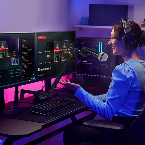 Vista 5 de Brazo de micrófono de perfil bajo de 5.9 in extra elevador, brazo de brazo de micrófono ajustable, soporte de micrófono montado en el escritorio