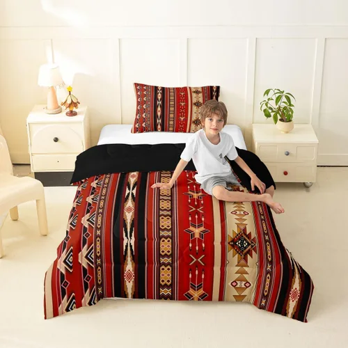 Vista 71 de Erosebridal - Juego de ropa de cama geométrica bohemia, juego de edredón occidental, edredón étnico tribal con flecha azteca, inserto de edredón