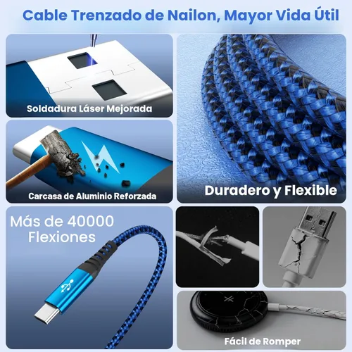 Vista 5 de Cable de Carga Múltiple para Cargador de Apple Watch, 4 en 1 Cable Cargador de Teléfono USB A/C con Doble Tipo-C/IP, Cable Magnético iWatch de Nylon