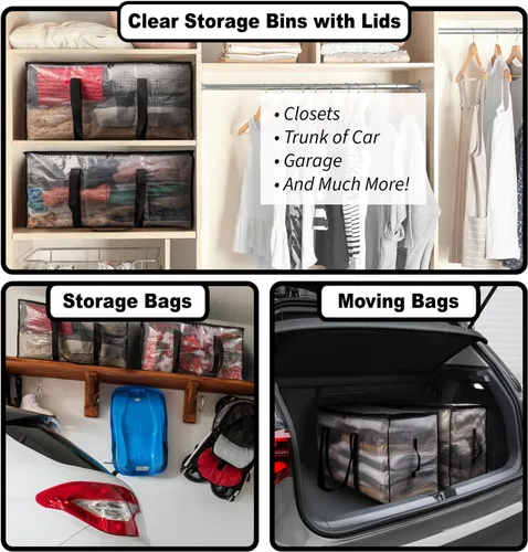 Vista 2 de ClearSpace Bolsas de mudanza resistentes o bolsas de almacenamiento – Contenedores de almacenamiento transparentes con tapas, cajas de mudanza