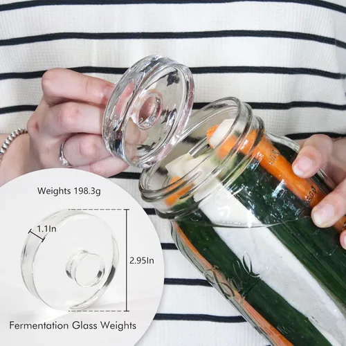 Vista 2 de Kit de fermentación: 4 pesos de fermentación de vidrio, 4 tapas de fermentación, compatible con tarros Mason de boca ancha, para hacer chucrut