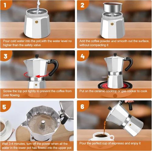 Vista 8 de Cafetera de Espresso de 14 Tazas de Aluminio para Estufa, Olla de Moka, Cafetera Express de Café Percolador, Máquina de Café Italiana Clásica Mocha