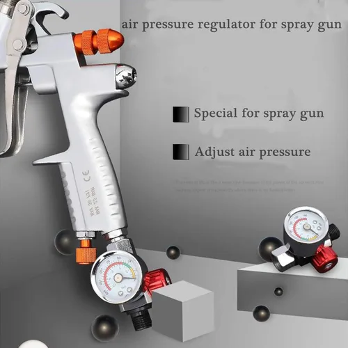 Vista 7 de Regulador de presión de aire de alto flujo con manómetro para pistola pulverizadora, válvula de ajuste de control de flujo de aire de 0-140 PSI