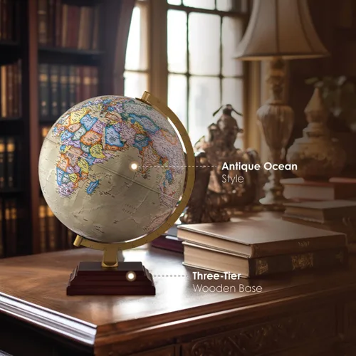 Vista 4 de Waypoint Geographic Atlantic Plus Globe, estilo océano antiguo, referencia actualizada para decoración del hogar y la oficina, 17 pulgadas de alto x