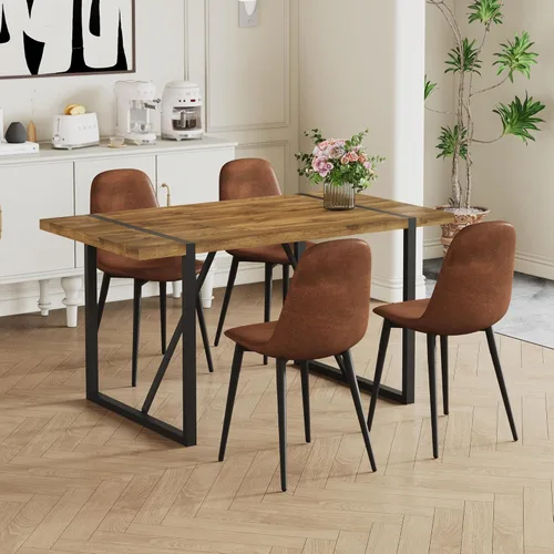 Vista 6 de Mesa de comedor de 55 pulgadas para 4-6, mesa de cocina de madera con patas de metal, mesa de comedor para 4-6 para el hogar, comedor, sala de estar