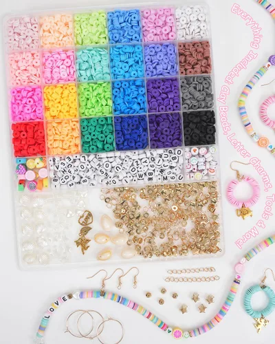 Vista 3 de Mio Angle Kit de fabricación de pulseras de cuentas de arcilla de 24 colores, cuentas planas, para hacer joyas de amistad, cuentas heishi