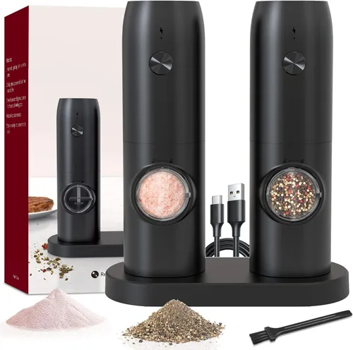 Vista 9 de Molinillo de sal y pimienta eléctrico por gravedad, molinillo de pimienta automático, recargable por USB, grosor ajustable, operación con una sola