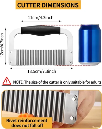 Vista 2 de Cortador Ondulado de Acero Inoxidable Cortador de Papas de Servicio Pesado Herramientas de Corte Ondulado y Picado con Mango de Madera