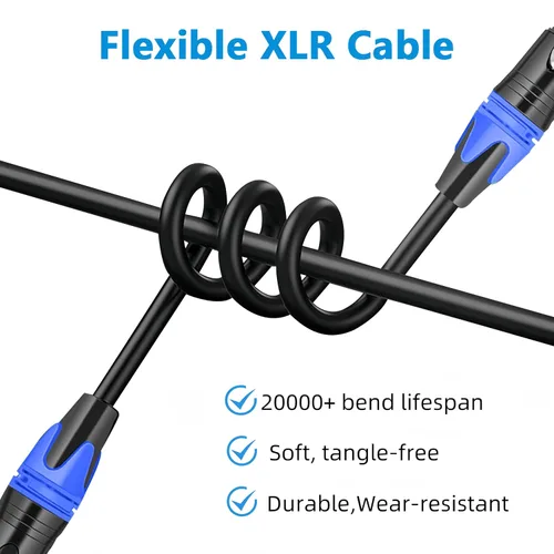 Vista 3 de XLR Cables - Paquete de 4 cables de micrófono XLR macho a hembra, cables de micrófono de 3 pines chapados en oro equilibrado con cobre sin oxígeno